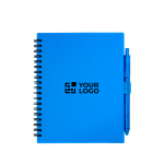 Recycled plastic notebook, pen holder, blue ink