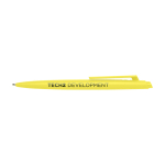 Recycled plastic pen, minimalist design, black ink yellow colour