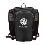 Running hydration vest, waterproof, reflective black colour rear view with logo