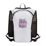 Running hydration vest, waterproof, reflective sand colour rear view with logo