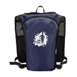 Running hydration vest, waterproof, reflective navy-blue colour rear view with logo