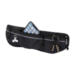 Running waist bag, multiple pockets, reflective elements black colour