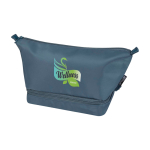 Recycled polyester toiletry bag, large bottom compartment, 6L cyan blue colour