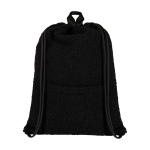 Recycled sherpa drawstring backpack, front pocket, 9L black colour second front view