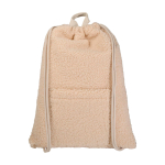 Recycled sherpa drawstring backpack, front pocket, 9L natural colour second front view