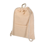 Recycled sherpa drawstring backpack, front pocket, 9L natural colour
