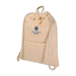 Recycled sherpa drawstring backpack, front pocket, 9L natural colour