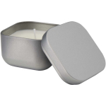 Vanilla scented candle in a square tin 50g matt silver colour second view