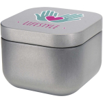 Vanilla scented candle in a square tin 50g matt silver colour pad printing view