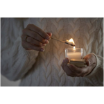 Scented candle in a glass jar with bamboo lid 40g white colour lifestyle image