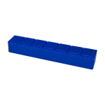 Weekly pill organiser, seven labelled compartments blue colour