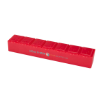 Weekly pill organiser, seven labelled compartments red colour