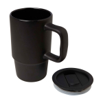 Ceramic mug, plastic lid, large handle, 450ml black colour