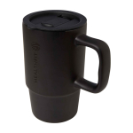 Ceramic mug, plastic lid, large handle, 450ml black colour