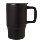 Ceramic mug, plastic lid, large handle, 450ml black colour