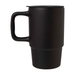 Ceramic mug, plastic lid, large handle, 450ml black colour