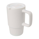 Ceramic mug, plastic lid, large handle, 450ml white colour