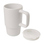 Ceramic mug, plastic lid, large handle, 450ml white colour