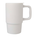 Ceramic mug, plastic lid, large handle, 450ml white colour