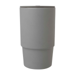 Ceramic mug, plastic lid, large handle, 450ml grey colour