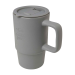 Ceramic mug, plastic lid, large handle, 450ml grey colour