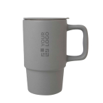 Ceramic mug, plastic lid, large handle, 450ml