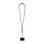Phone lanyard, eco bamboo detail, centre accent black colour