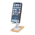 Folding phone stand, bamboo base, desktop use white colour