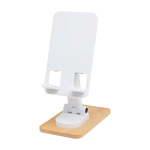 Folding phone stand, bamboo base, desktop use white colour