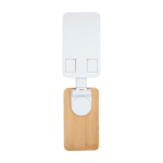 Folding phone stand, bamboo base, desktop use white colour