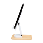 Folding phone stand, bamboo base, desktop use white colour
