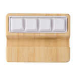 Bamboo phone stand, key-style stress toy wood colour