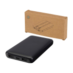 Recycled plastic power bank, 2 cables, 10,000 mAh black colour