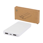 Recycled plastic power bank, 2 cables, 10,000 mAh white colour