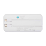 Recycled plastic power bank, 2 cables, 10,000 mAh white colour