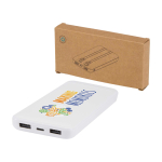 Recycled plastic power bank, 2 cables, 10,000 mAh white colour