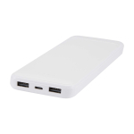 Recycled plastic power bank, 2 cables, 10,000 mAh white colour