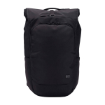 Expandable laptop backpack, roll-top closure, polyester, 17” black colour second front view