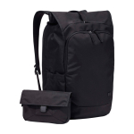 Expandable laptop backpack, roll-top closure, polyester, 17” black colour third view