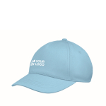 Kids cotton 5-panel cap 180 g/m² light blue colour view with print area