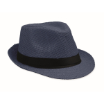 Paper straw hat with black polyester band blue colour