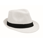 Paper straw hat with black polyester band white colour