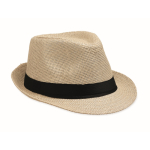 Paper straw hat with black polyester band beige colour