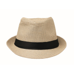 Paper straw hat with black polyester band beige colour third view