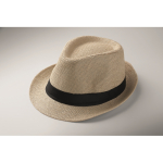 Paper straw hat with black polyester band beige colour fourth photographic view