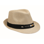 Paper straw hat with black polyester band beige colour main view