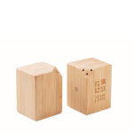 Bamboo salt and pepper shaker set with magnetic connection wood colour view with print area