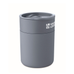 Plastic and silicone cup with sliding lid 330 ml blue gray colour view with print area