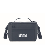 PU cooler bag with recycled polyester, pocket and shoulder strap 5.5L blue colour view with print area