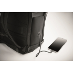 Expandable cabin backpack in RPET 600D polyester 15'' black colour third photographic view